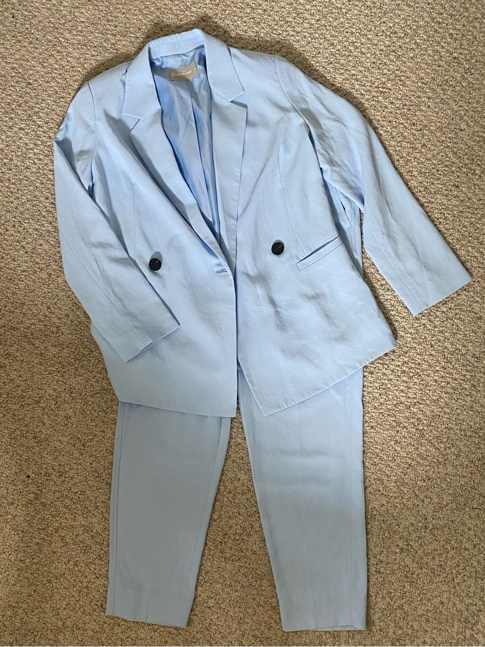 Everlane Draper Blazer & Japanese goweave way high pant Trousers Chambray Blue